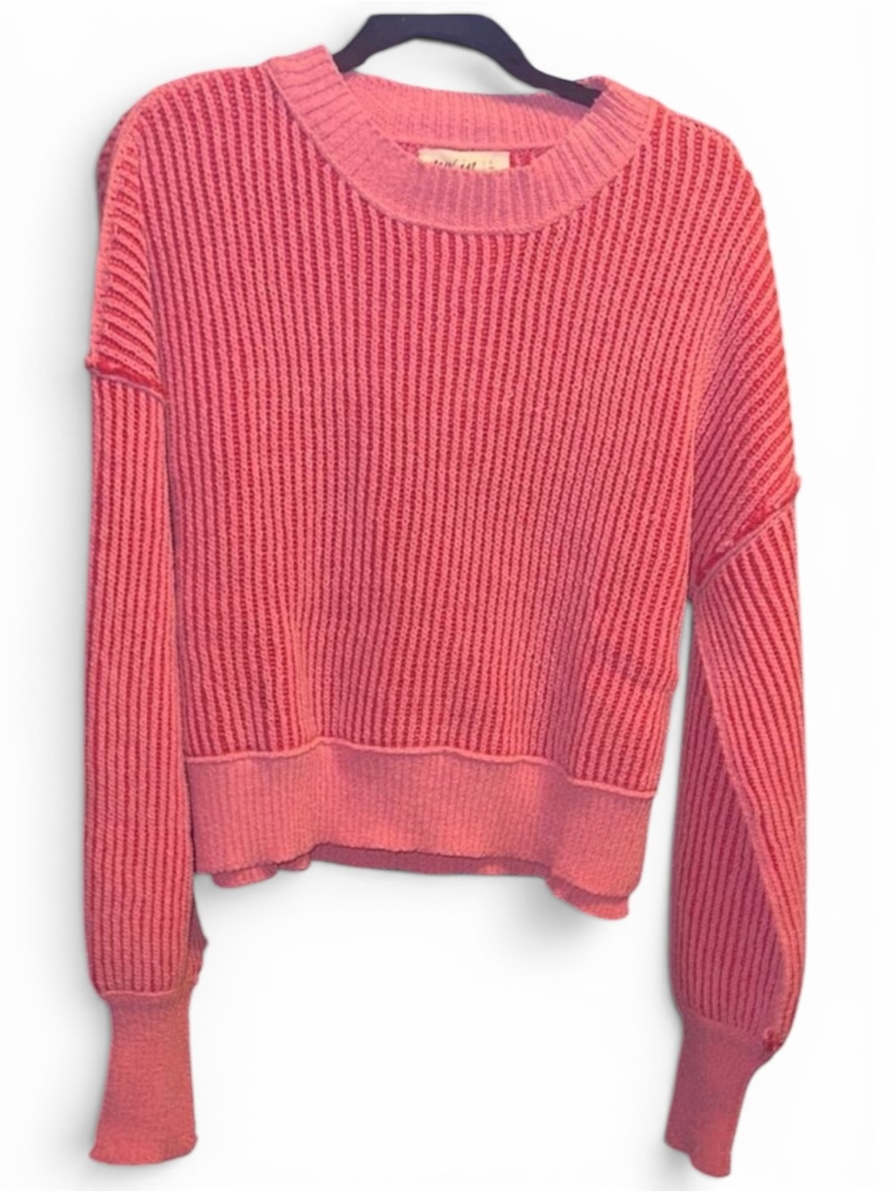 New In Pink Ribbed Crew Neck Sweater Lg
